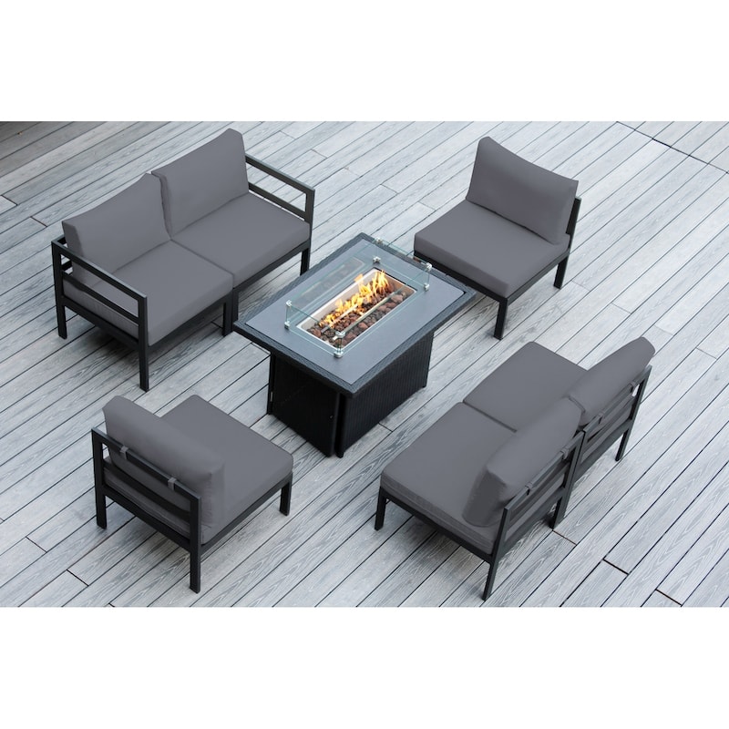 Ohana Outdoor 7-pc. Cushioned Aluminum Sectional with 42" Fire Table - Supercrylic Gray