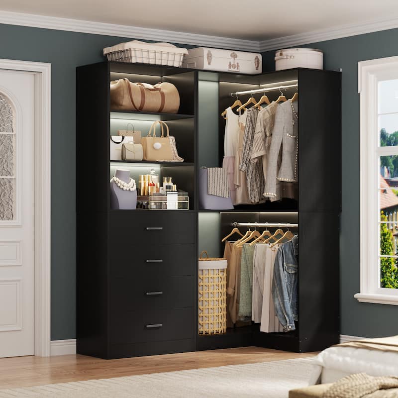 Cimly Set of 2 Corner Closet Organizer, Freestanding Closet System with Wooden Drawers