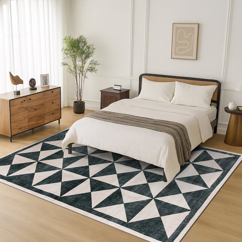 World Rug Gallery Geometric Diamond Washable Non-Slip Area Rug