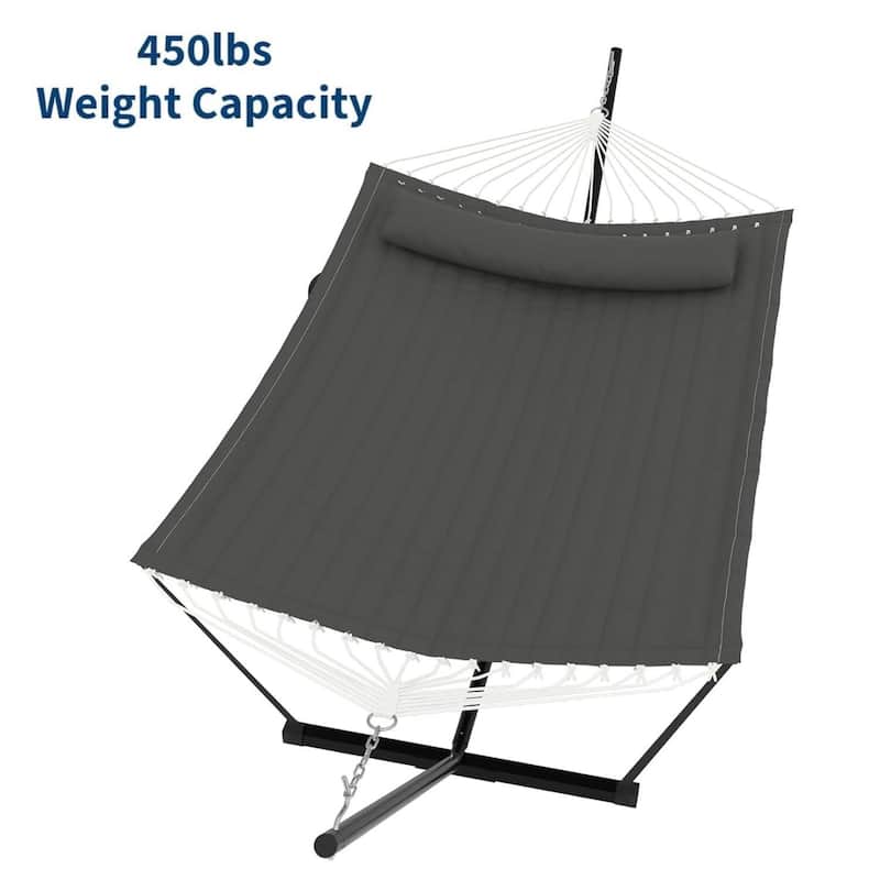 Portable Double Hammock with Stand for Outdoor Patio, Garden, Beach, Backyard, Max 450 Lbs Capacity - Dark Grey