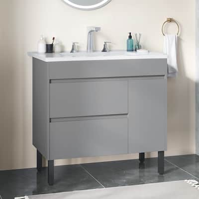 Moasis 37"/24"/16" Wide Bathroom Vanity with Top Mount Sink and Soft Close Door Modern Gray Design