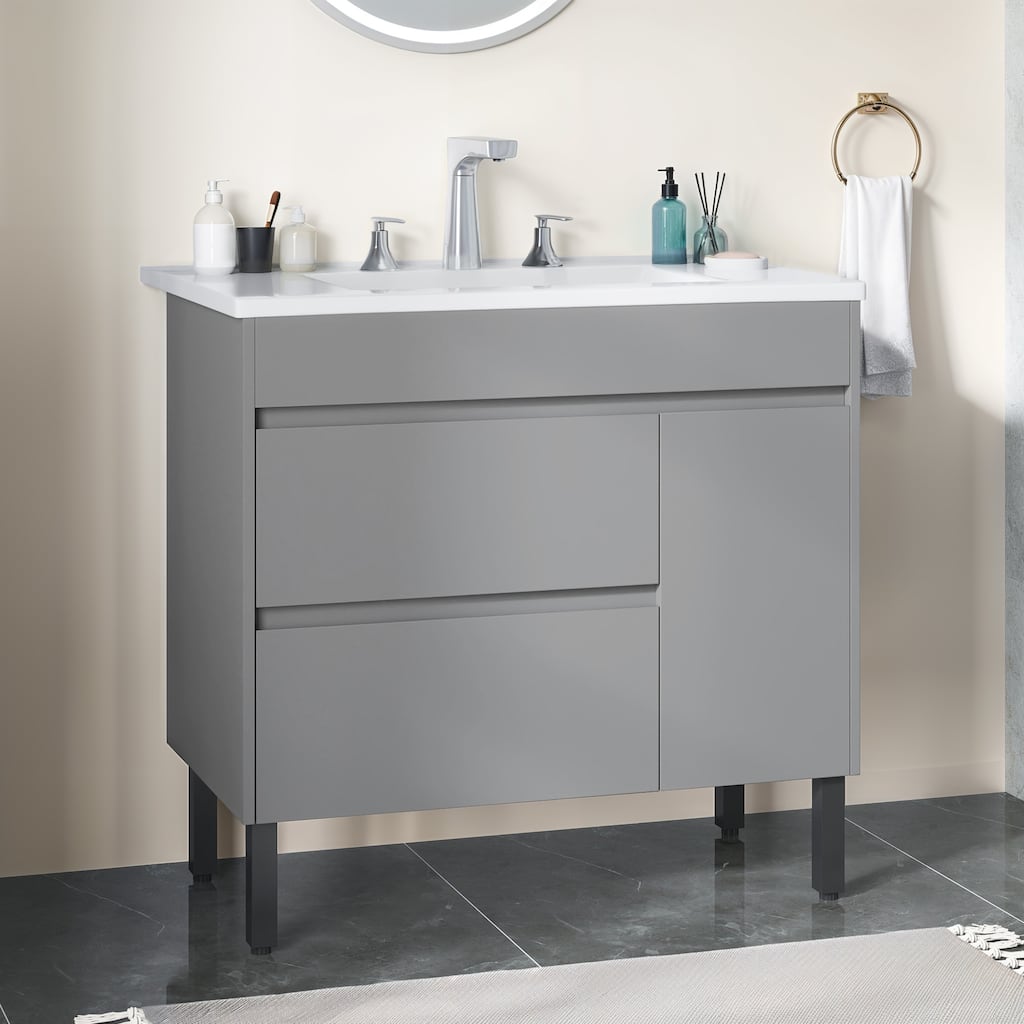 Moasis 37"/24"/16" Wide Bathroom Vanity with Top Mount Sink and Soft Close Door Modern Gray Design