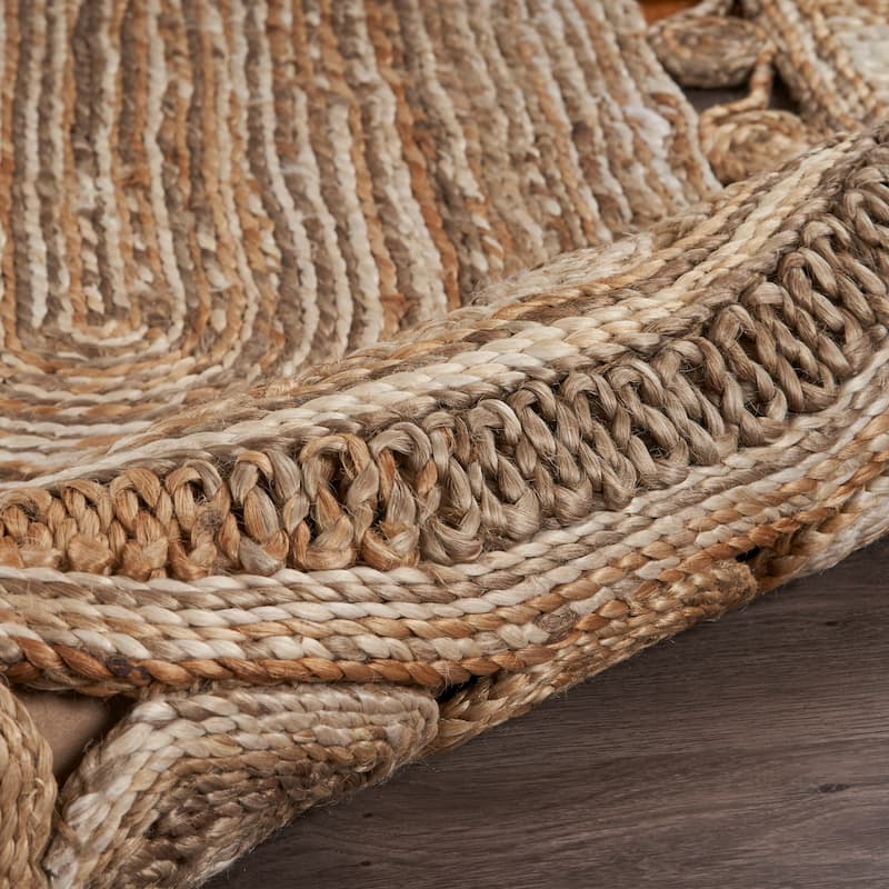 Sevita Braided Organic Jute Geometric Border Area Rug