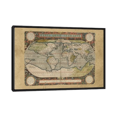 iCanvas "Embellished Antique World Map" by Vision Studio Framed Canvas Print