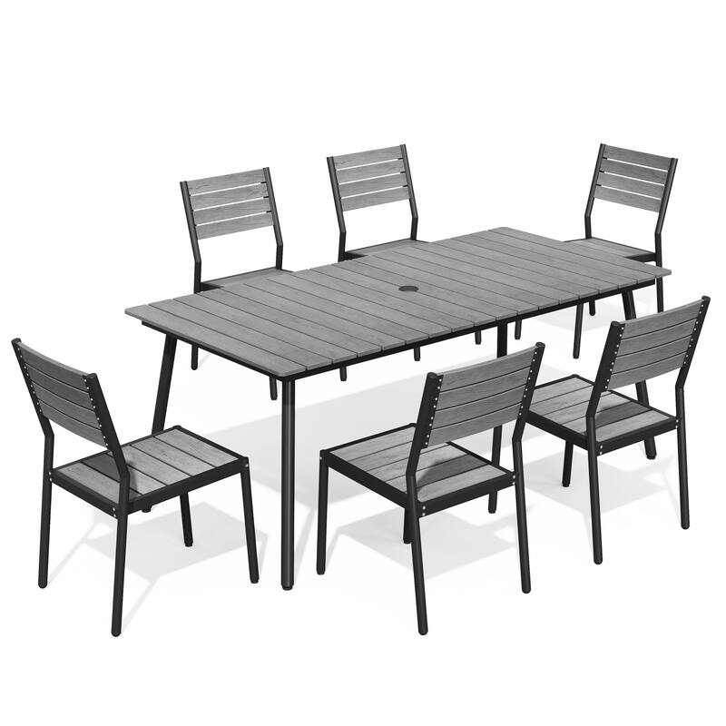7-Piece Outdoor Aluminum Rectangular Dining Sets Table with Chairs