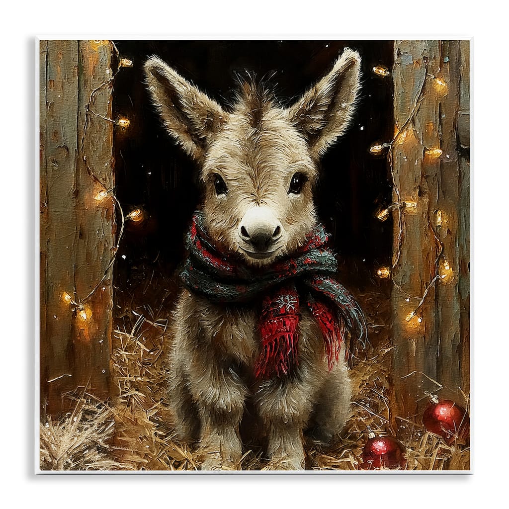Stupell Baby Donkey & Holiday Lights Wall Plaque Art Design By Riley B