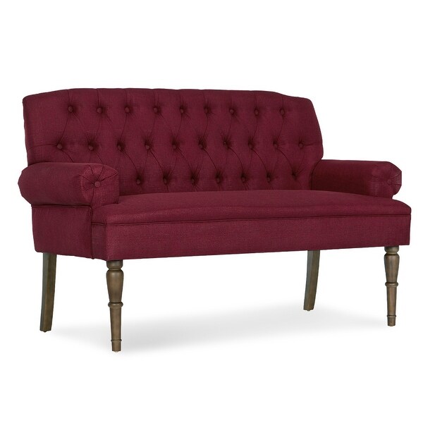 Belleze Mid Century Upholstered Wood Legs Vintage Sofa Settee Belleze Mid Century Upholstered Wood Legs Vintage Sofa Settee Bench With Linen Fabric On