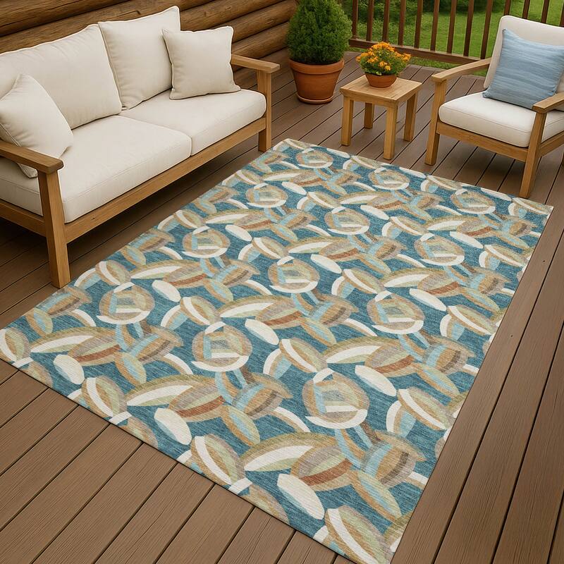 Machine Washable Indoor/ Outdoor Modern Heli Chantille Rug - Teal - 9' x 12'