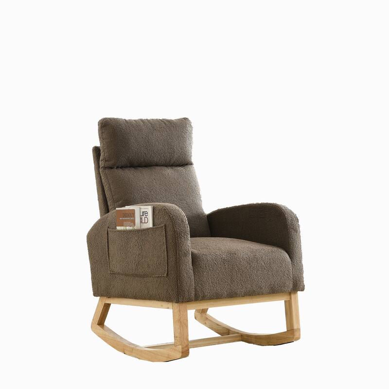 Teddy Fabric Rocking Chair with Side Pockets & High Back Support