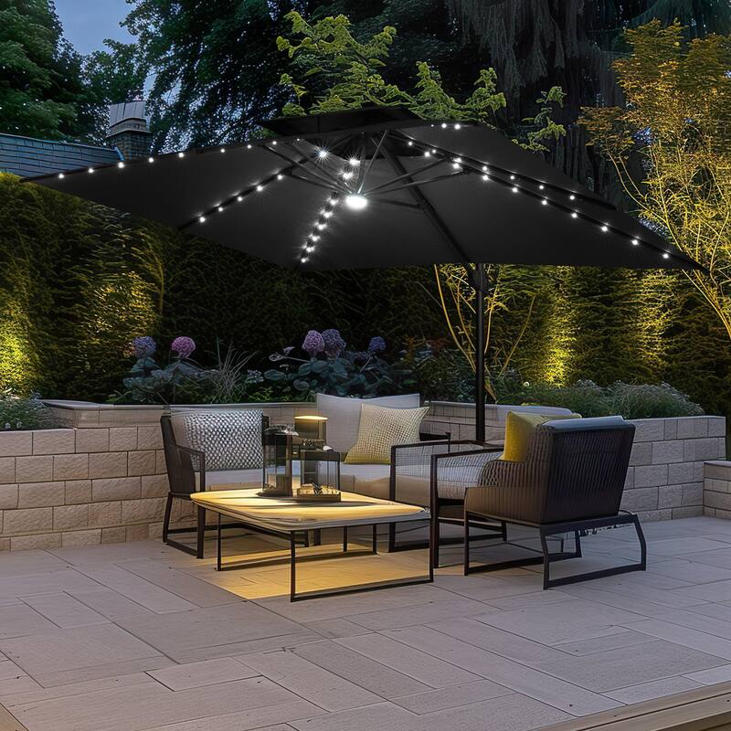 10 FT x 13 FT Outdoor LED Lighted Double Top Patio Cantilever Umbrella
