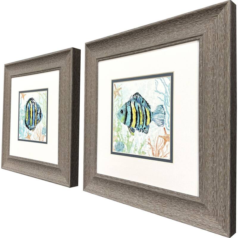 HomeRoots Set Of Two Striped Tropical Fish Brown Framed Wall Art