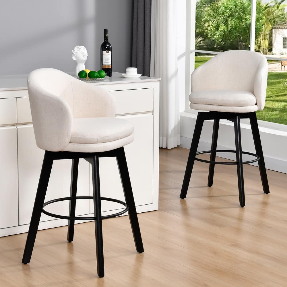 Modern 28" H Wood Swivel Barstool with Faux Double Layer Upholstered