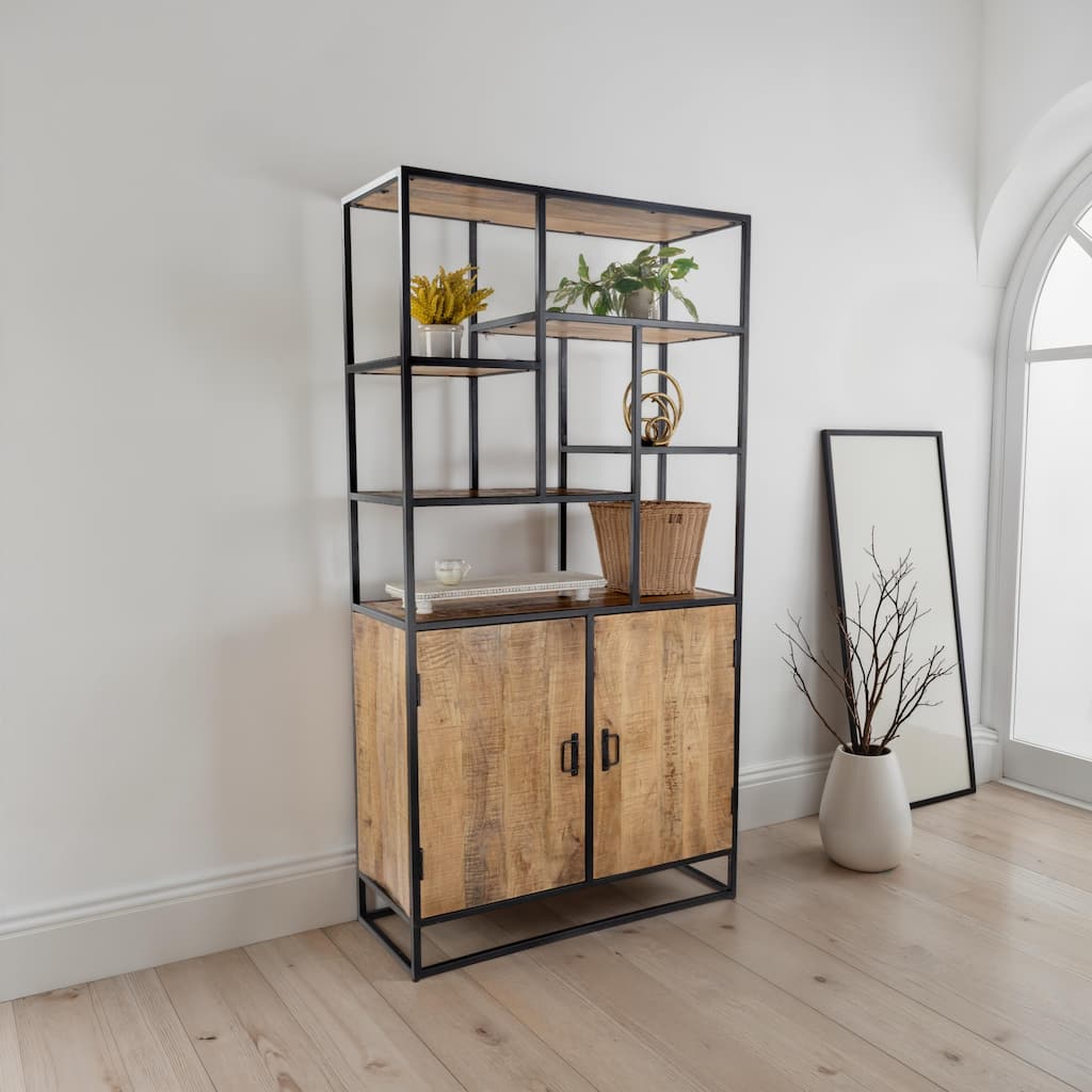 75" Tall Storage Industrial Display Bookshelf Solid Mango Wood