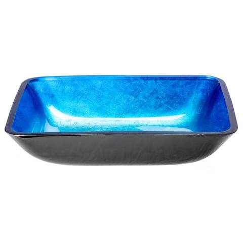 Rectangular Royal Blue Foil Glass Vessel Sink with Black Exterior