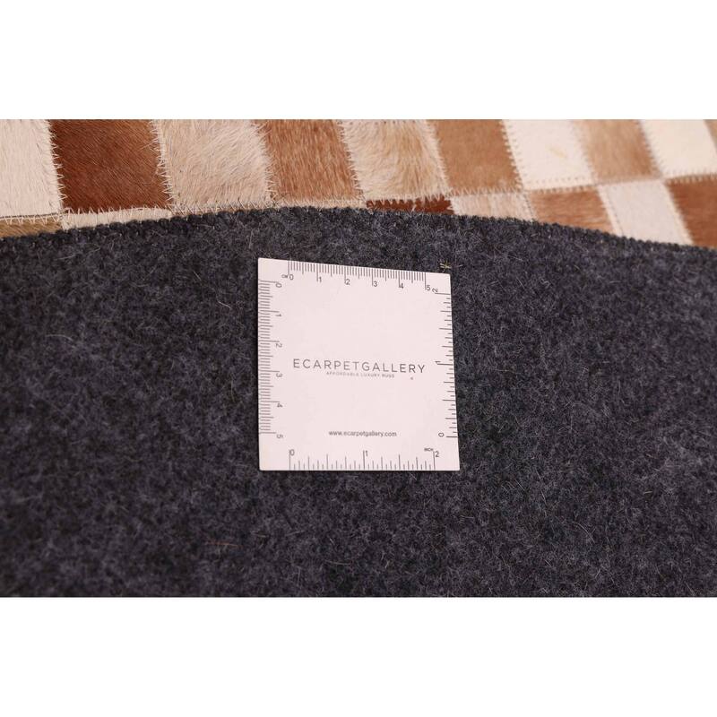 ECARPETGALLERY Handmade Cowhide Patchwork Brown Leather Rug - 7' x 7'