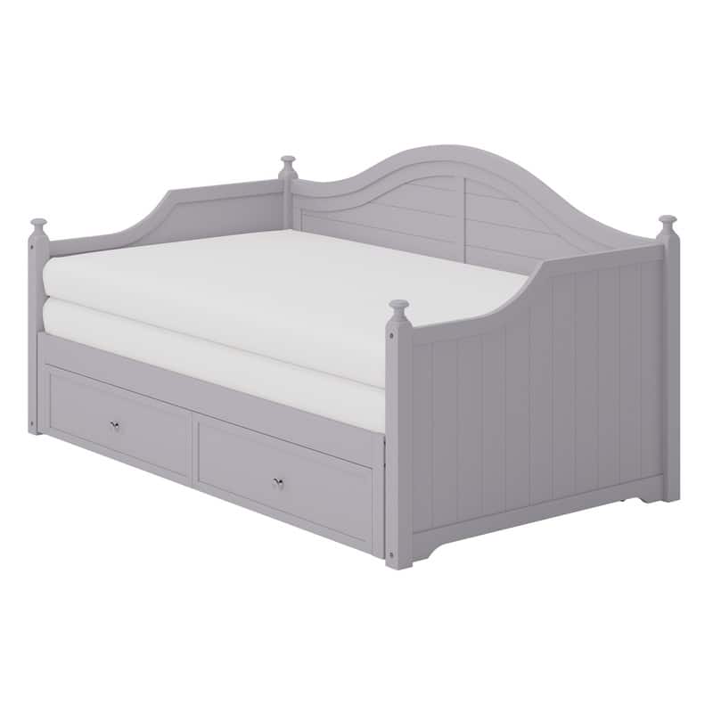 Twin Size Wood Daybed with Pull-Out Trundle, Extendable Sofa Bed with 2 Storage Drawers, Modern Platform Bed Frame