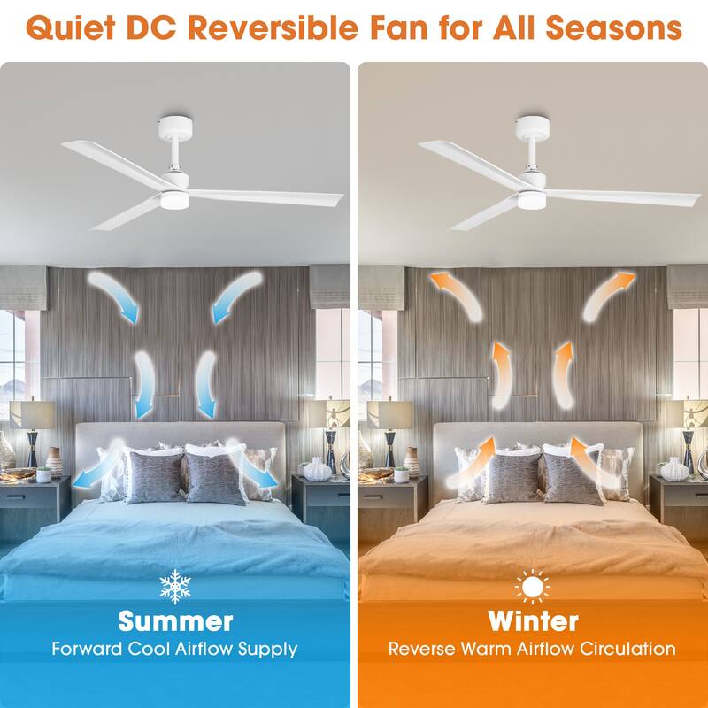 50" Modern White 3CCT Integrated LED Ceiling Fan with Light and Remote
