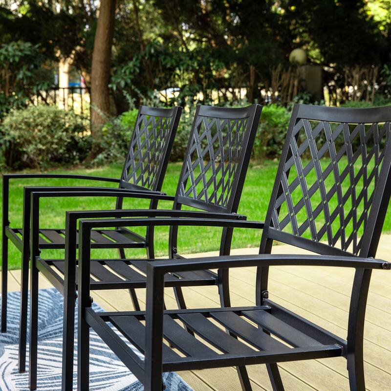 MAISON ARTS Patio Dining Set of 9 Pieces Patio Furniture Set Metal Rectangle Dining Table 8 Metal Stackable Chairs