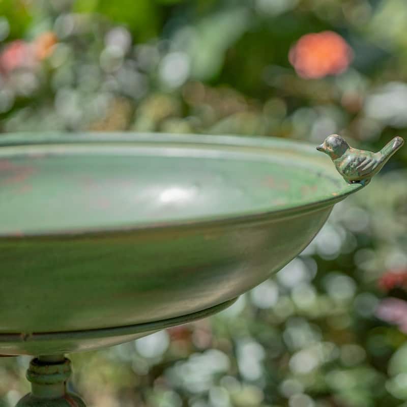 Round Pedestal Birdbath with Bird Details