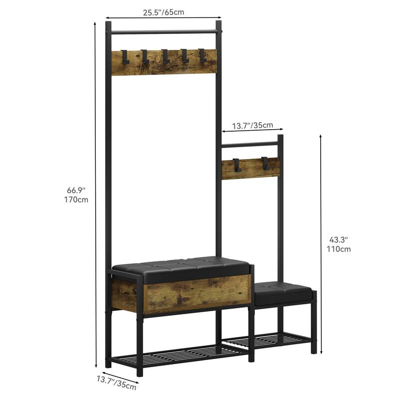 Entryway Bench with Coat Rack 4-in-1 Hall Tree and Bench