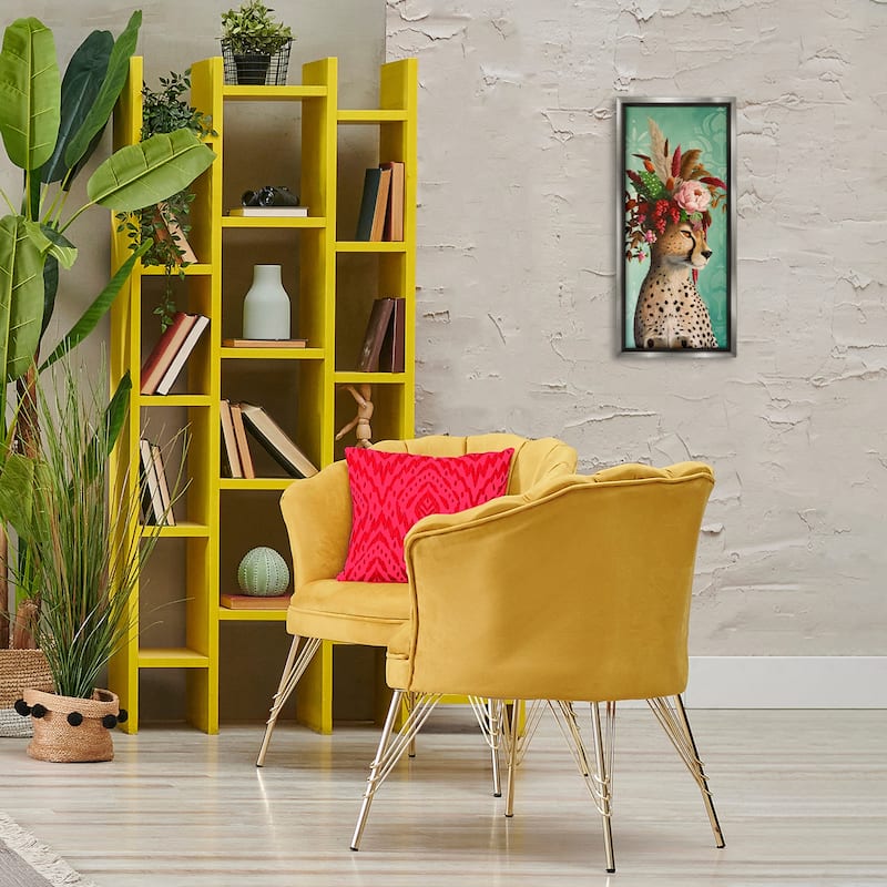 Stupell Elegant Leopard with Flower Arrangement Framed Floater Canvas Wall Art Design By Heather Gauthier