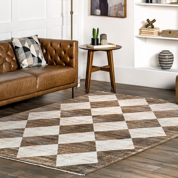 slide 2 of 13, Nuloom Joseline Checkered Fringe Area Rug 10' x 13' - Beige