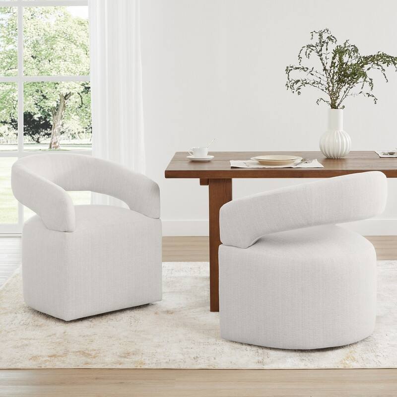 Spruce & Spring Parker Modern Mobile Dining Chair with Casters & Open Back - Set of 2 - Linen