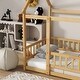 preview thumbnail 4 of 15, Twin Size Wooden House Floor Bed with Roof Frame, Safety Guardrails, Natural