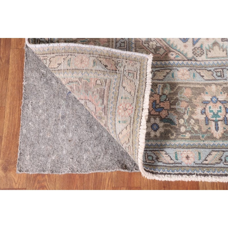 Pink Geometric Tabriz Persian Vintage Rug Hand-Knotted Wool Carpet - 6'5" x 9'9"