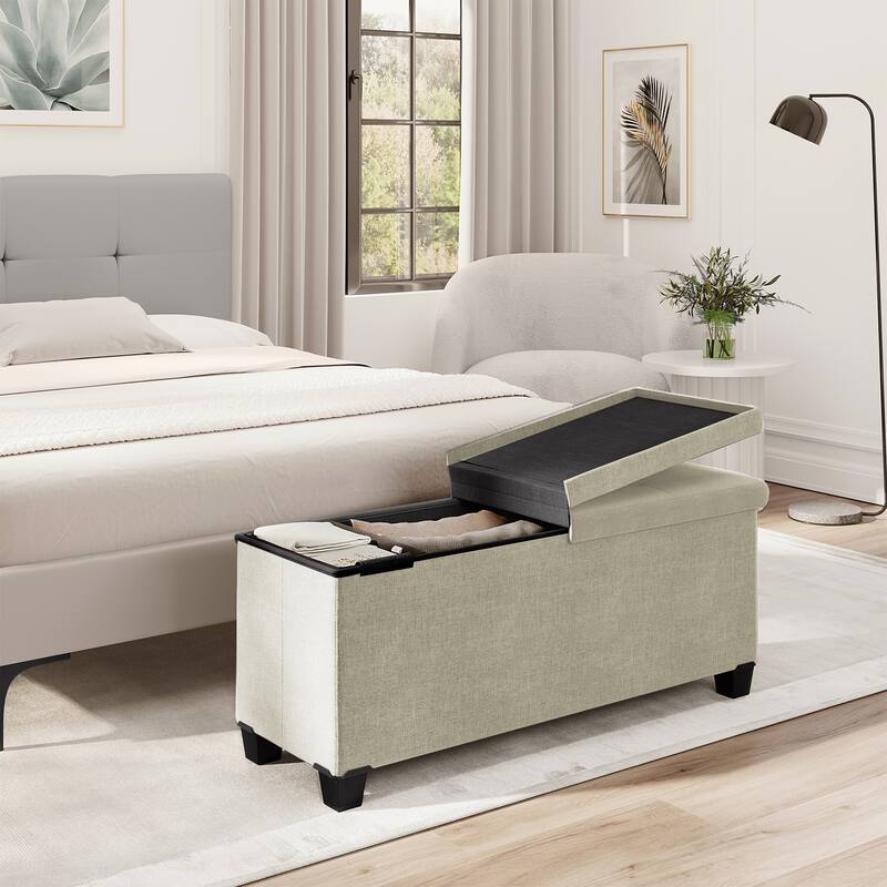 Empyrean Tuffted Folding Foot Rest Storage Ottoman Bench with Storage Bins