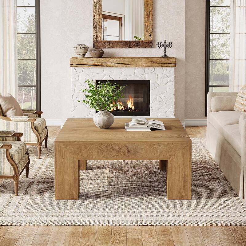 39.37-Inch Farmhouse Square Coffee Table for Living Room, Low Large Center Tea Accent Table