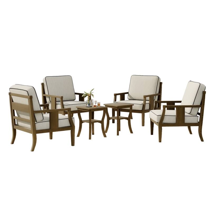 6-piece Outdoor Teak Seating Set Club Chairs with Cushions