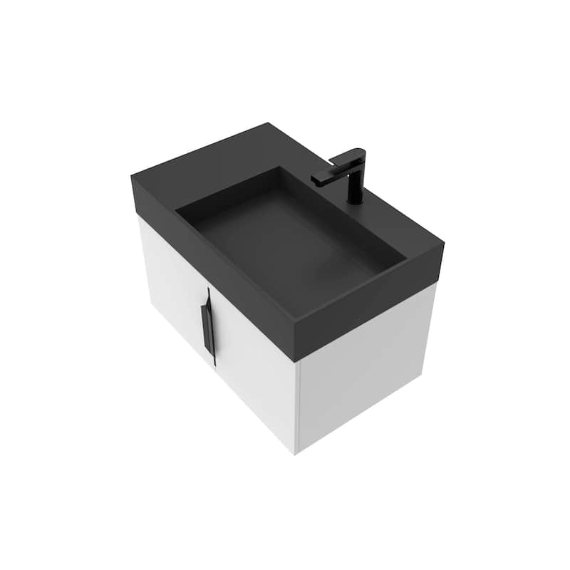 Amazon 30" Wall Mounted Bathroom Right Basin Vanity Set w/ Black Top