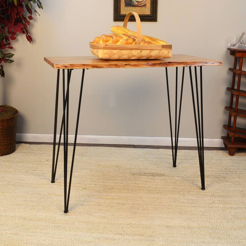 Wooden Top Live Edge Bar Table - 42" - Brown and Black