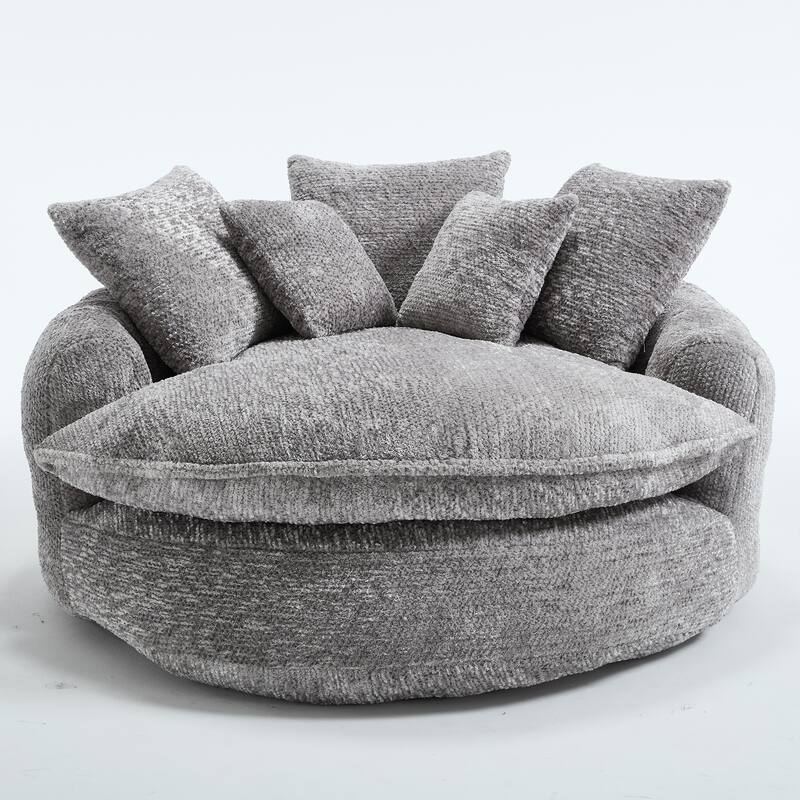 55" Modern Long Polyester Foam Round Bean Bag Sofa Chair with Pillows