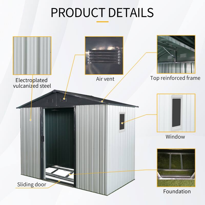 8 ft x 4 ft Outdoor Metal Storage Shed with Window and Metal Foundation for Backyard, Patio, Lawn