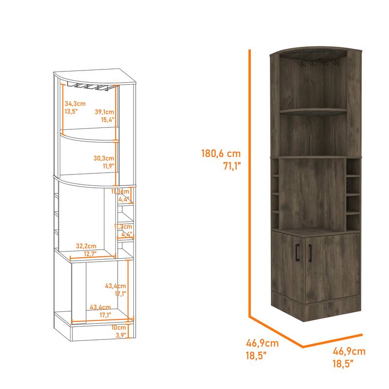 Bar Cabinet with Wine Bottle Storage & Concealed Shelves, 8-Bottle Display, Particle Board, 71" Tall