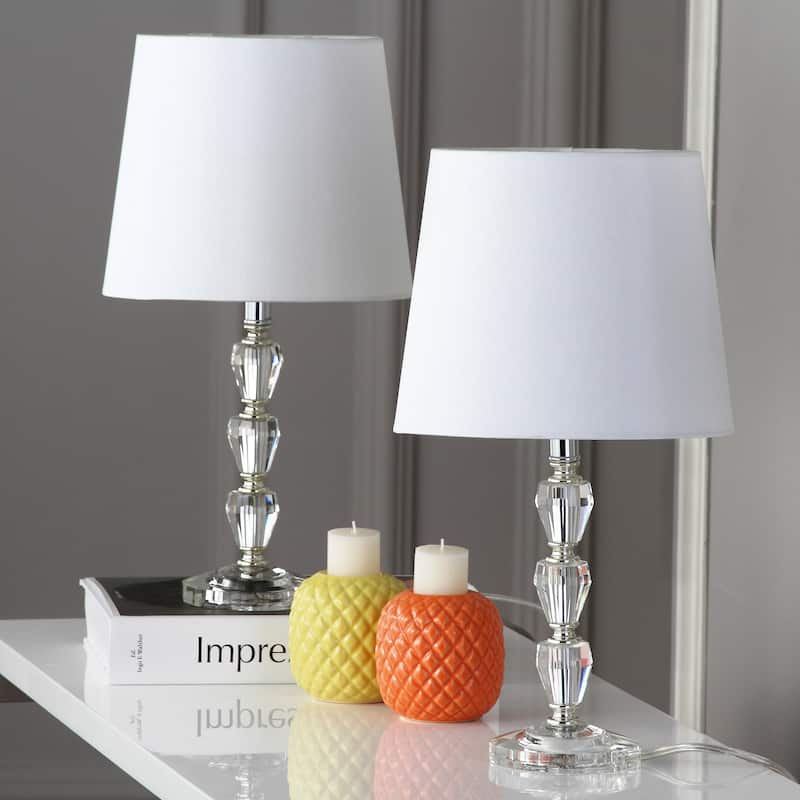 SAFAVIEH Lighting Mellissa 16-inch White Shade Tiered Crystal Orb Table Lamp (Set of 2) - 9"x9"x16" - 9Wx9Dx16H
