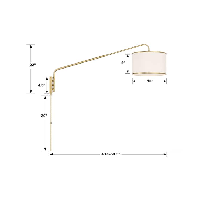 Mallory 1 Light Soft Brass Task Sconce - 15"W x 22"H x 50.5"D