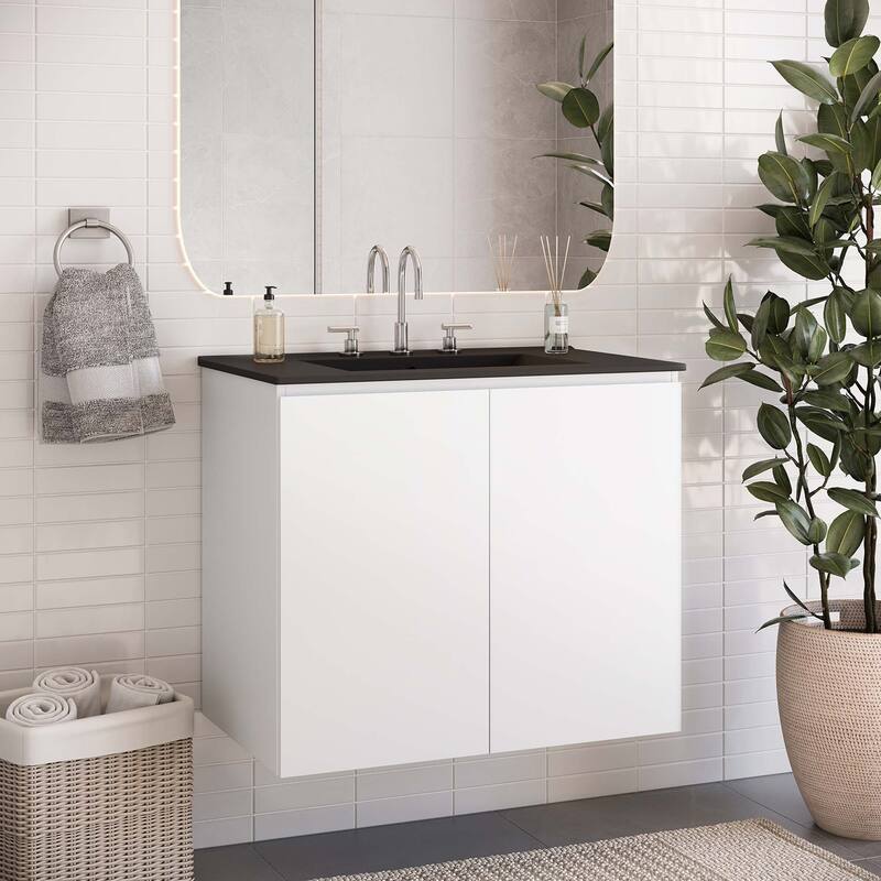 Bryn 30" Wall-Mount Bathroom Vanity - White Black