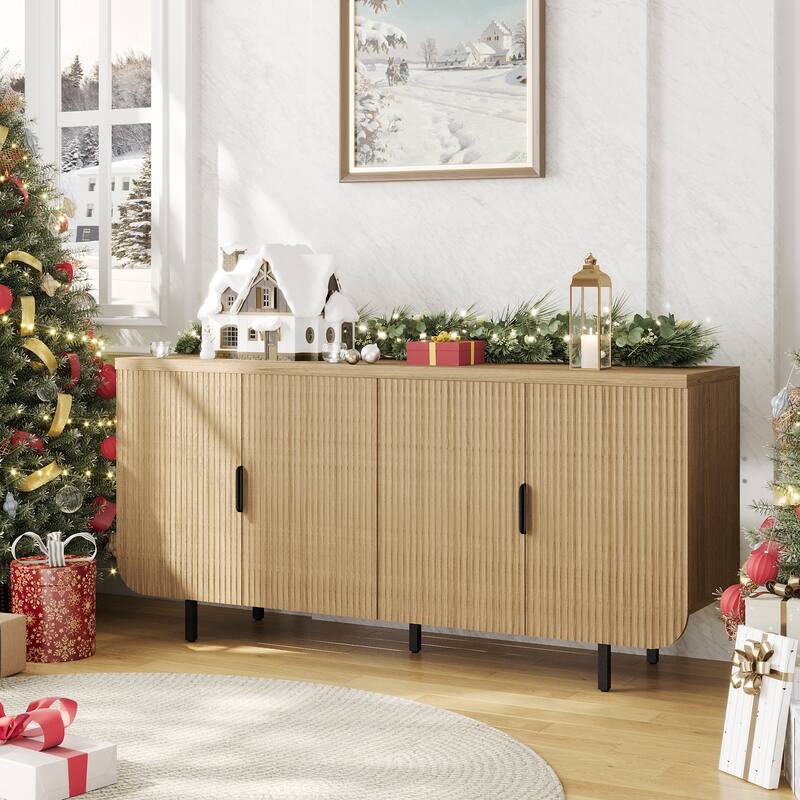 EROMMY Modern Sideboard Buffet Cabinet with Fluted Doors, 2-Door Storage Console Table for Kitchen, Dining Room & Living Room