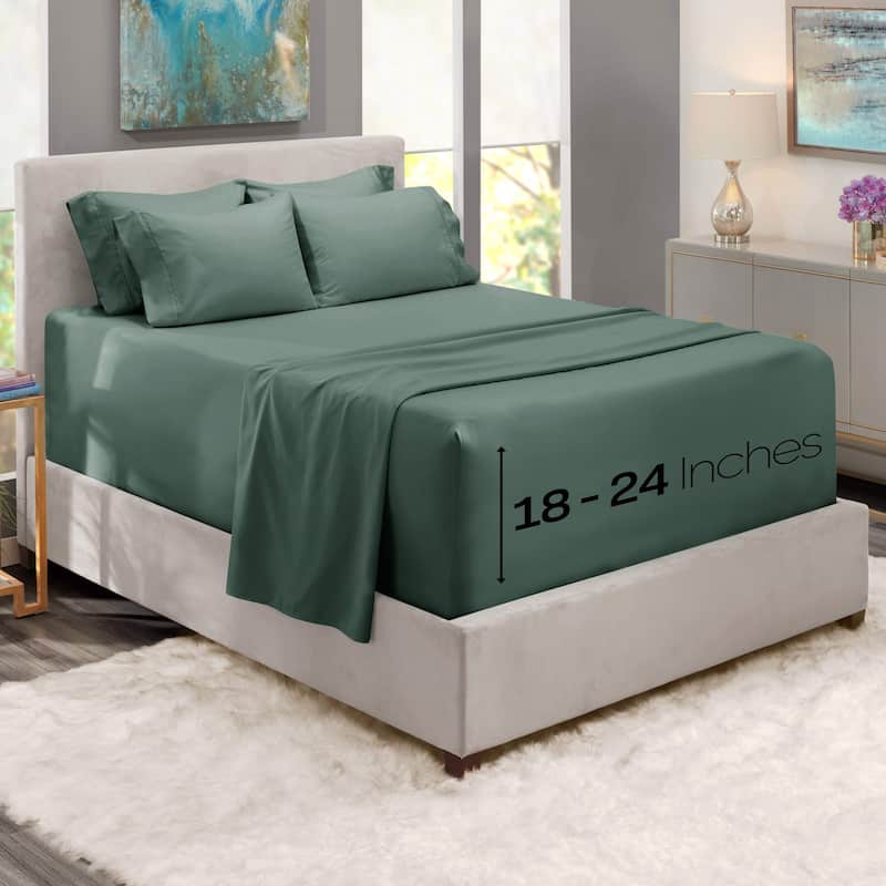 Empyrean Bedding 18"-24" Extra Deep Pocket Sheets Set - Ultra Soft Luxury Bed Sheet Set - King - Forest Green