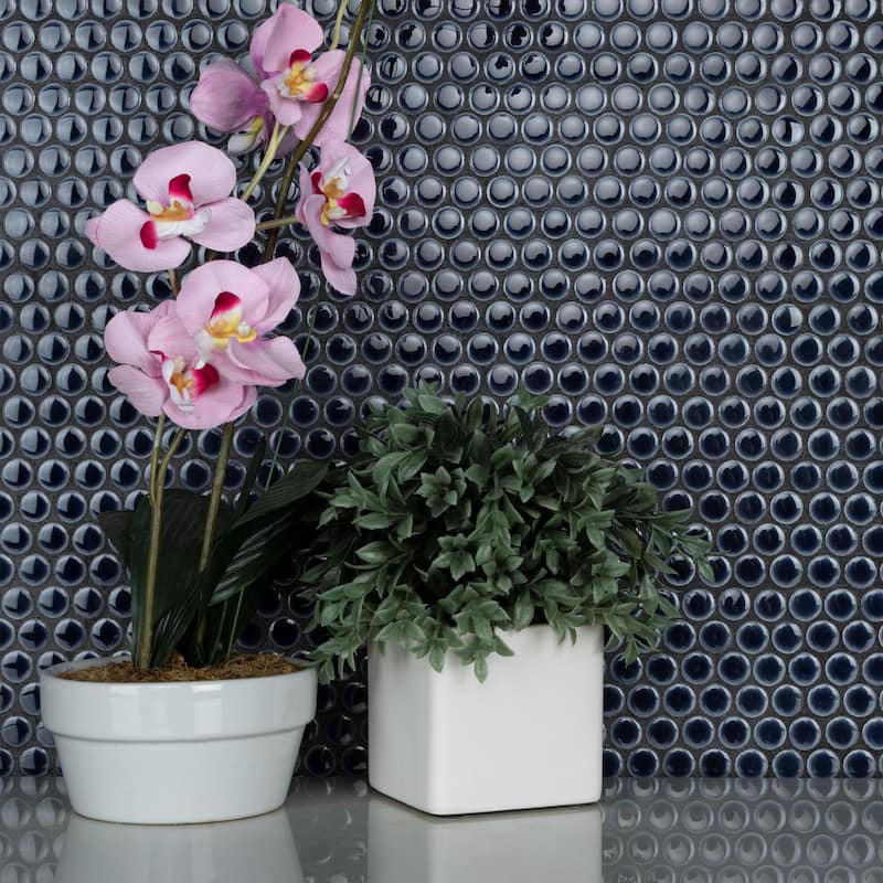 Merola Tile Hudson Penny Round Noir 11-7/8" x 12-5/8" Porcelain Floor and Wall Tile