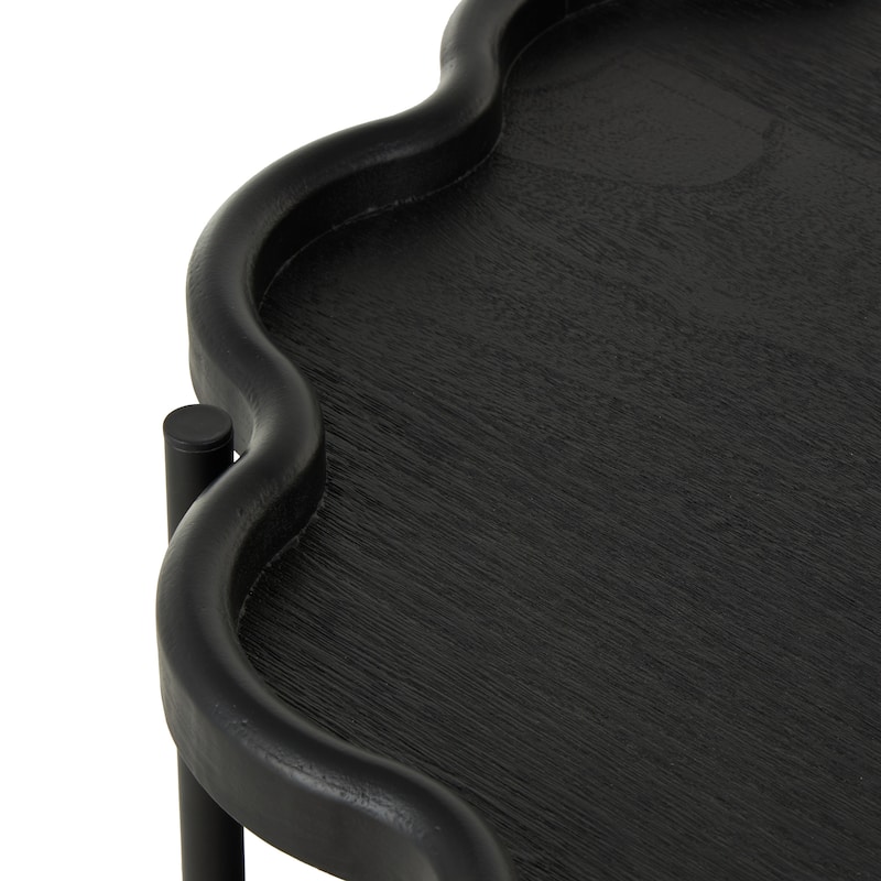 Wood Floral Inspired 2 Level Accent Table with Metal Legs - Black - Roche River Decor
