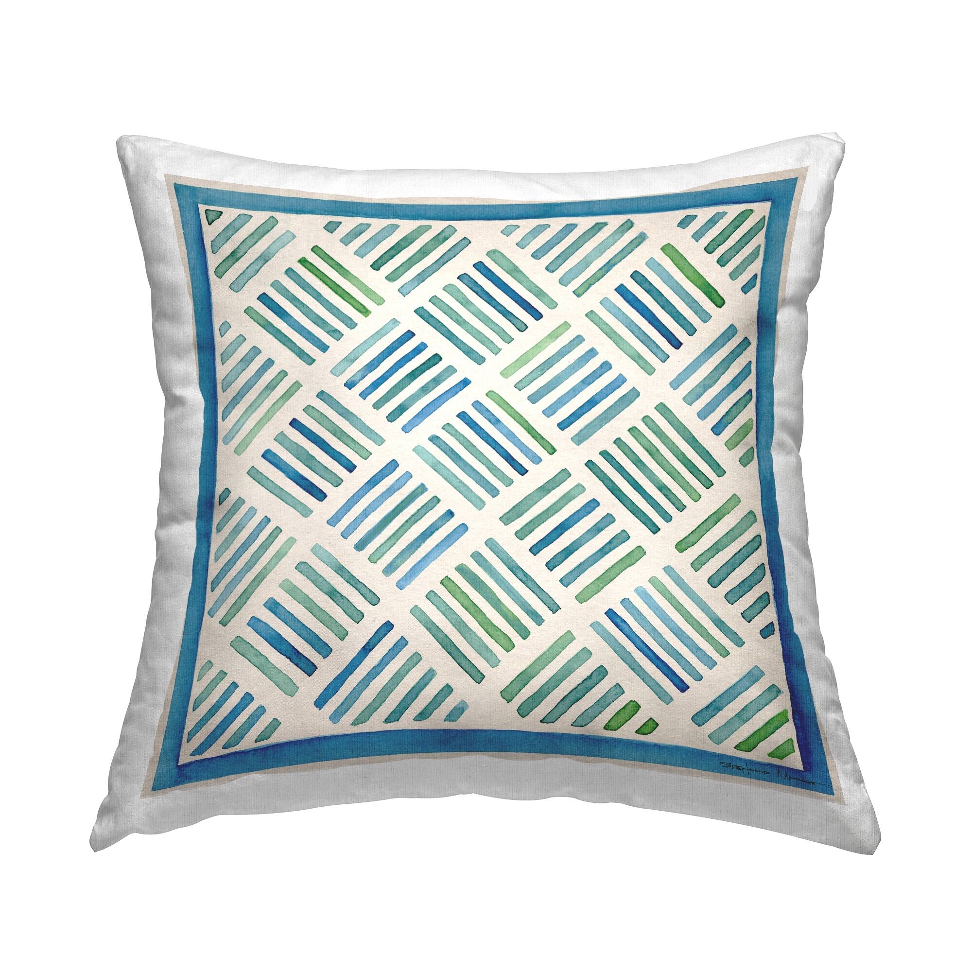 Stupell Blue & Green Hatched Stripes Printed Throw Pillow Design by Stephanie Workman Marrott