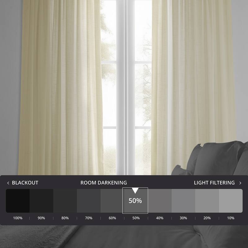Exclusive Fabrics Summer Solid Linen Blend Rod Pocket Light Filtering Curtains For Bedroom & Living Room Curtains (2 Panels)