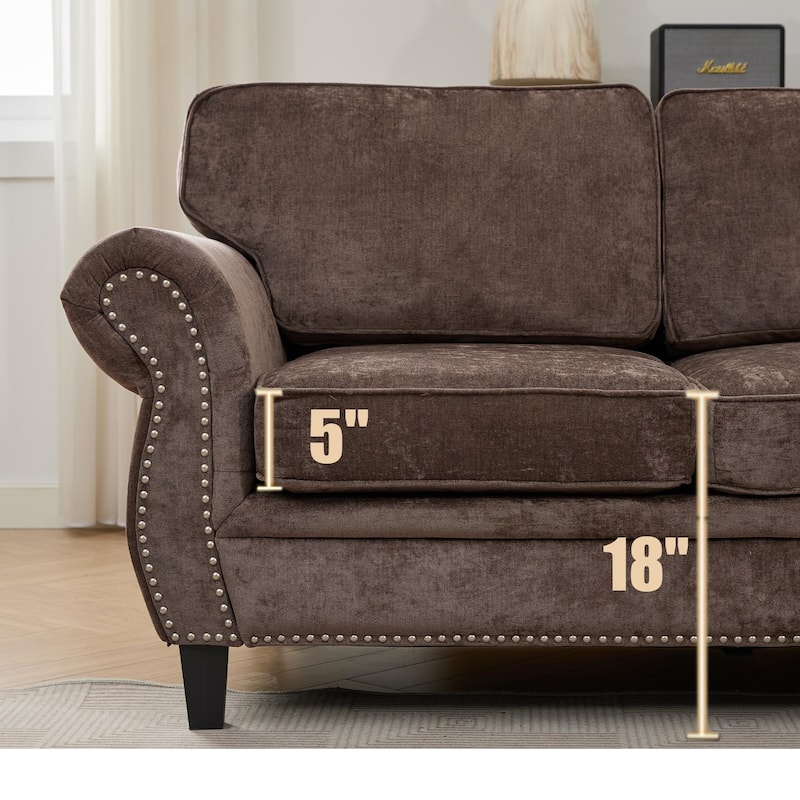 109.5" Chenille 6-Seater L-Shaped Sectional Sofa with Rivets Decorated Rolled Armrests,Cushions, and Wood Frame