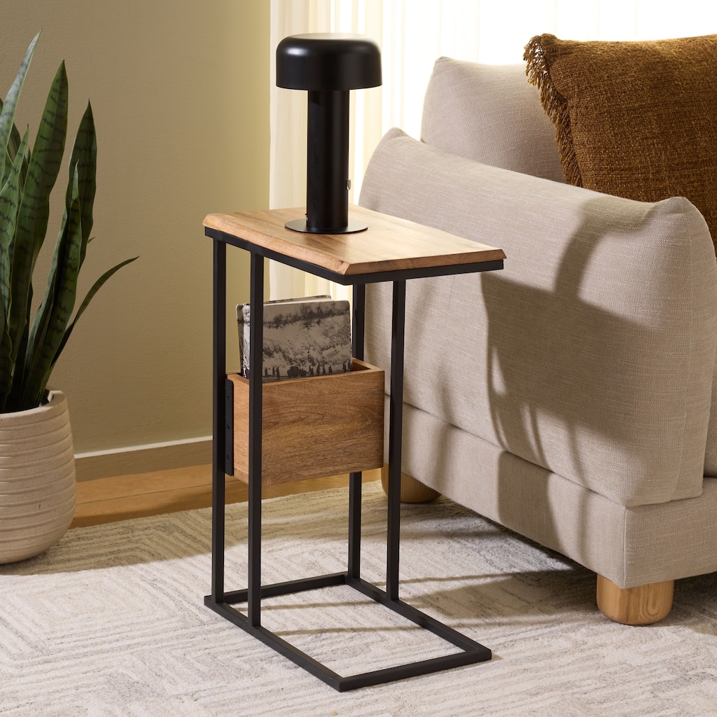 SAFAVIEH Amirah Solid Wood C Table with Storage and Metal Frame - 17"W x 11"D x 24"H