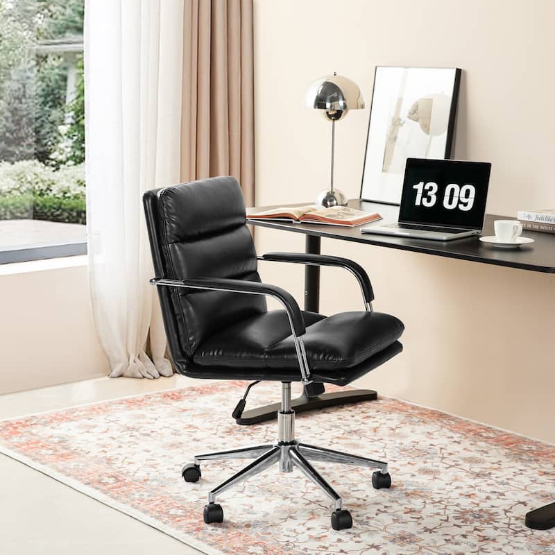 Glitzhome Leatherette Adjustable Swivel Desk Office Chair with Armrest Ergonomic Design - Black-B