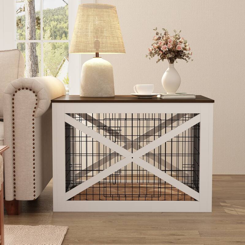 Chic Pet Cage Coffee Table, Wooden Top & Black Metal Frame Stylish Living Rooms